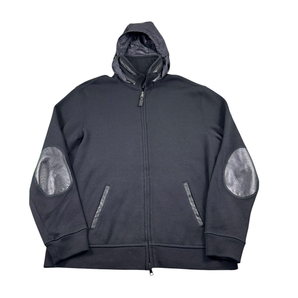Polo Ralph Lauren Vintage Wool Leather Trim Hooded Full Zip Jacket Mens XL Black